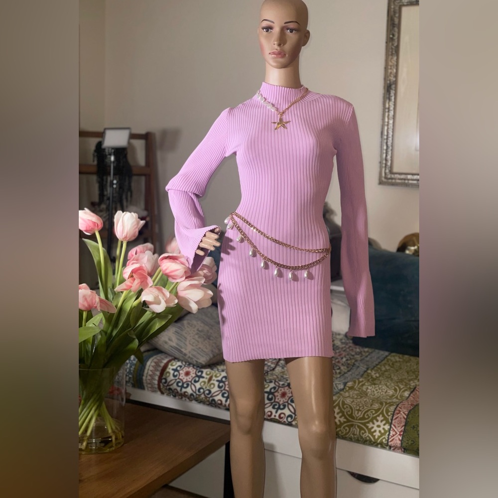 Princess Polly Ribbed Long-Sleeve Mini Dress in Lilac